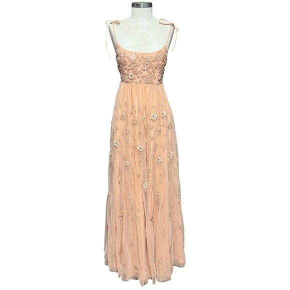 BHLDN Anthropologie New Lacie Gown Dress Peach Tulle Embroidered Beaded Maxi - Picture 2 of 11